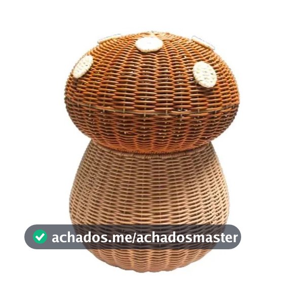 Cesto Organizador Cogumelo Com Tampa Fibra Sintética Decoração Quarto Infantil Porta Brinquedos Cesto Rattan 37x28cm