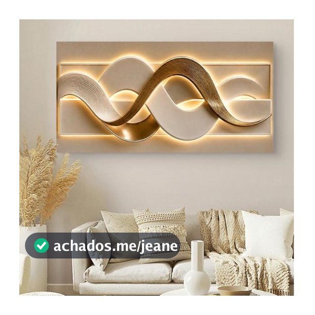 Quadro Decorativo Abstrato efeito 3D efeito LED Ondas Douradas – Decoração Sala Quarto (Não tem LED)