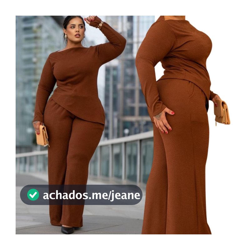 Conjunto Feminino Plus Size Moletom Inverno Manga Longa Calça Wide Leg Roupa Casual Elegante e Confortável Quentinho