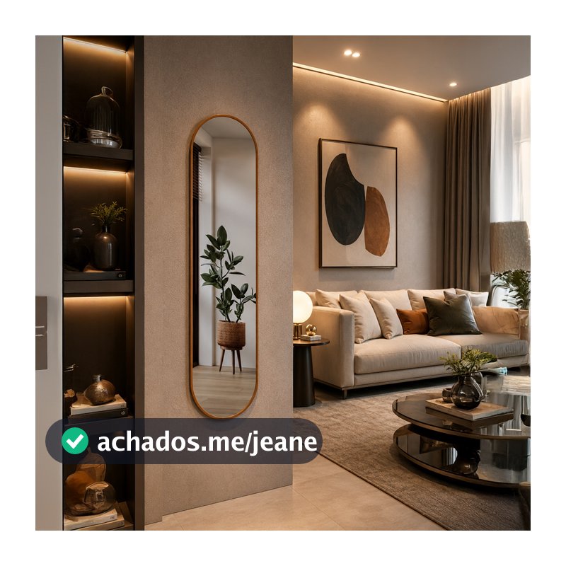 Espelho Oval Luxo Capsula Pilula 160x38cm Moldura Couro Minimalista