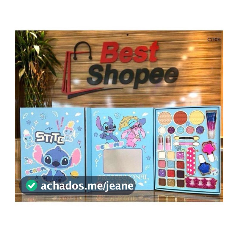 Kit Maquiagem Infantil Disney Stitch Hello Kitty Minnie Paleta de Sombras Divertido