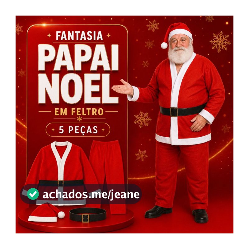 Fantasia de Papai Noel Adulto Natal Roupa Feltro Luxo Veludo 5 Peças