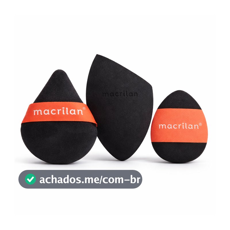 Trio Esponjas Maquiagem Macrilan EP26 Para Base Pó e Corretivo Preta