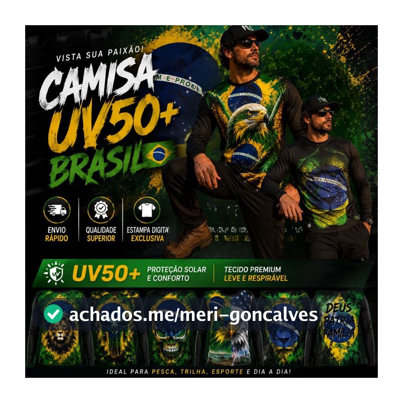 Camiseta Manga Longa UV50+ Masculina Proteção Solar Dry Fit Estampa Exclusiva Brasil
