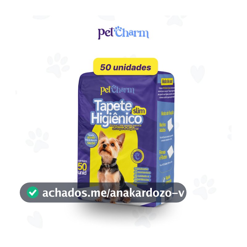 50 unid - Tapete Higiênico PetCharm Slim -Tamanho 50cm x 60cm Para Cachorros