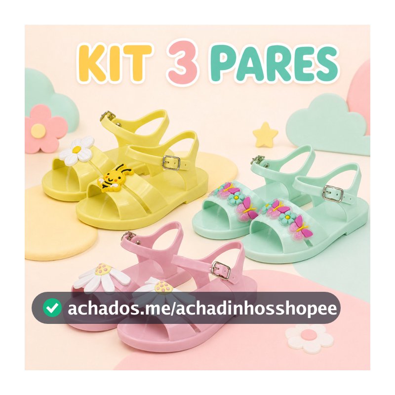 Kit 3 Sandália Menina Infantil Confortável Leve Fecho Fivela