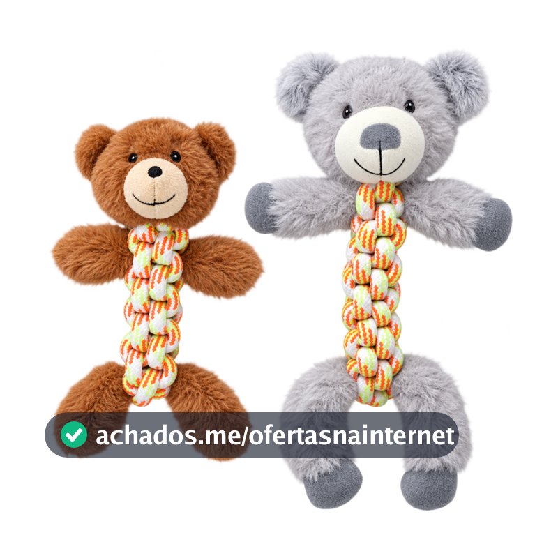 Kit 2 Pelúcias Ursinho Marrom e Cinza com Corda Mordedora para Cães