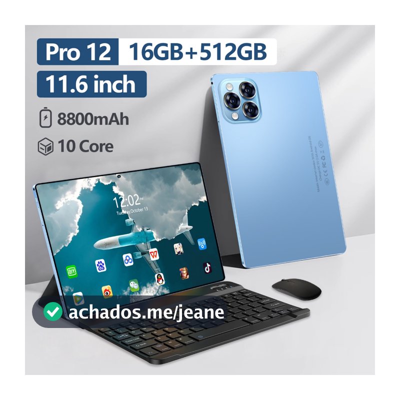 Tablet Galaxy Pro 12 Max 11,6 polegadas, 16GB + 512 GB, Android 15, dois chips, teclado e mouse gratuitos