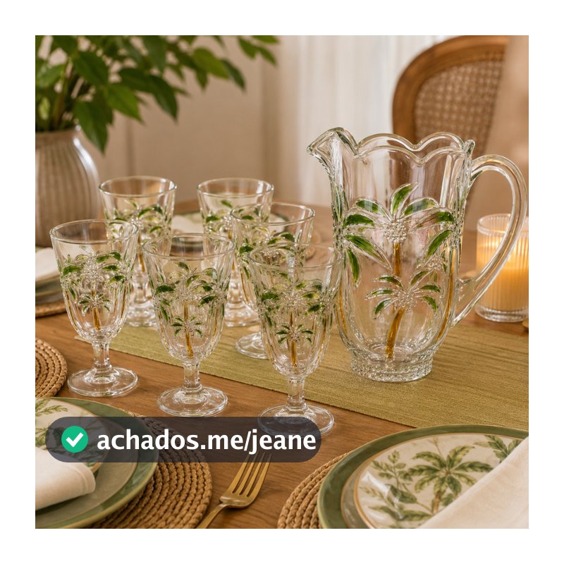 Jogo 6 Taças Palmer com Jarra Vidro 1,5L Conjunto Elegante Drinks Suco Água Mesa Posta