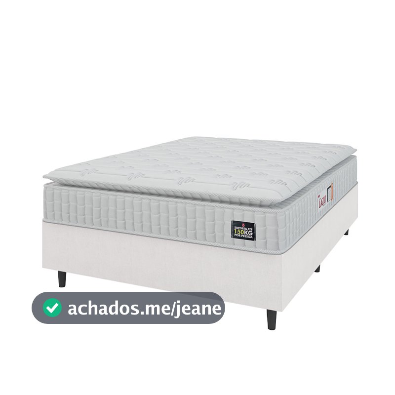Cama Box Colchão Casal Espuma D45 Lazio Pillow Top 138x188x67cm Branco Hellen - Suporta até 120kg por Pessoa