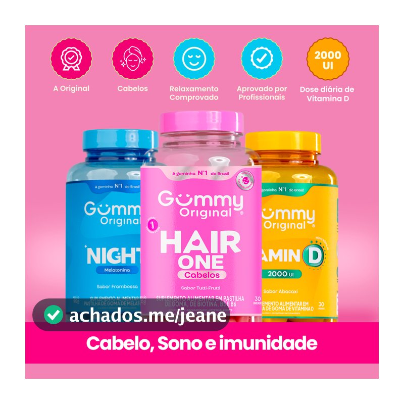 Kit Gummy Night Hair e Vitamina D 3 Frascos Melatonina Biotina Imunidade