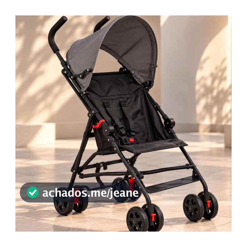 Carrinho De Bebê Passeio Guarda Chuva Preto Dobrável Leve Compacto Seguro 15kg
