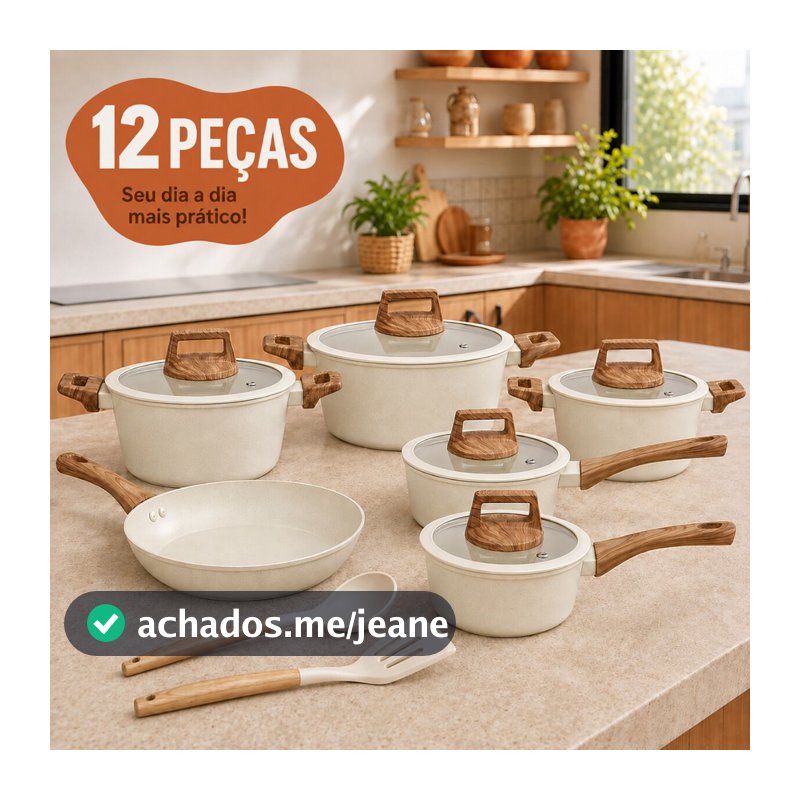 Jogo de Panela Antiaderente Cerâmica 12 Peças para Todos os Fogões