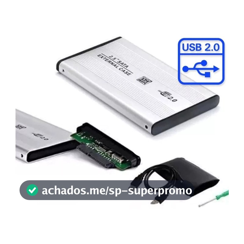 Case HD Externo 2.5 Polegadas USB 3.0 para Disco SATA Mecânico ou SSD Portátil