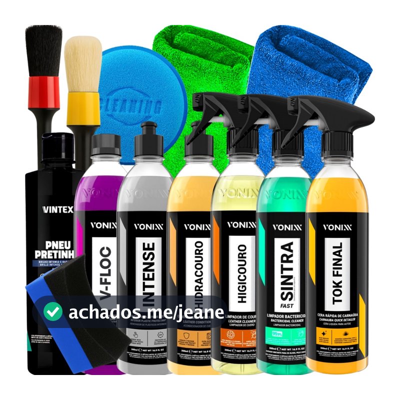 Kit Completo Vonixx para Lavagem Automotiva Cera Tok Final Sintra V-Floc Intense Higicouro Hidracouro Pneu Pretinho