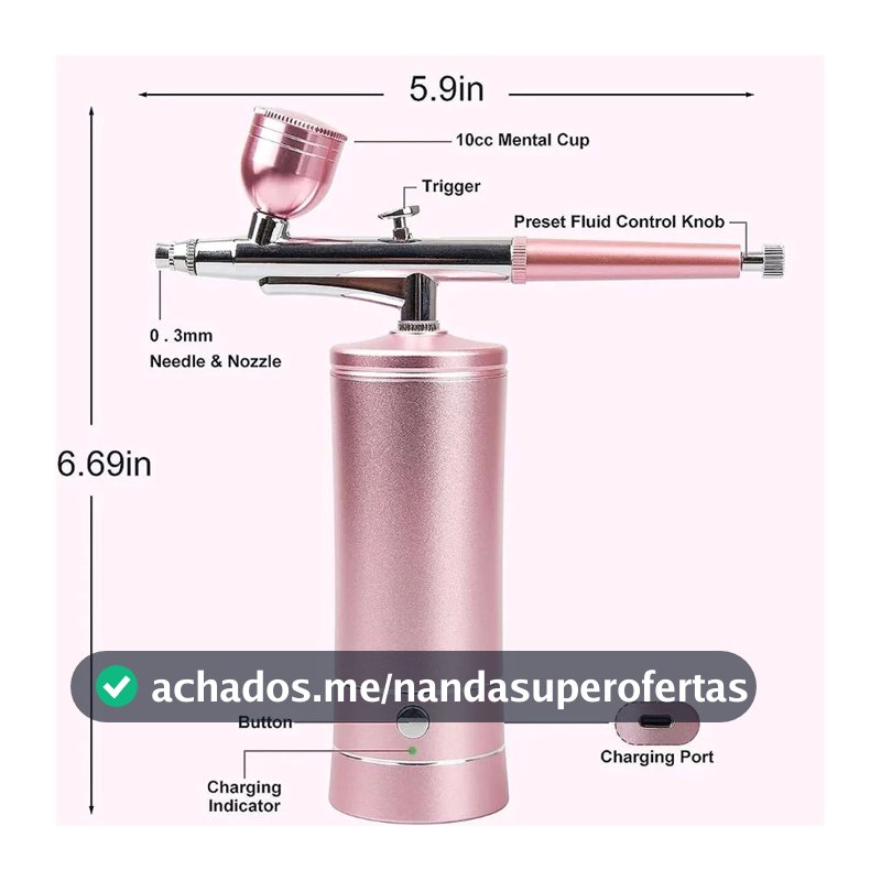 Aerógrafo Portátil com Mini Compressor - Para Unhas, Bolo, Maquiagem, Cabelo