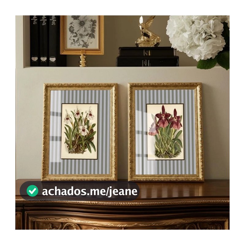 Quadro Decorativo Orquídea Flores Moldura Dourada Classica Com Vidro