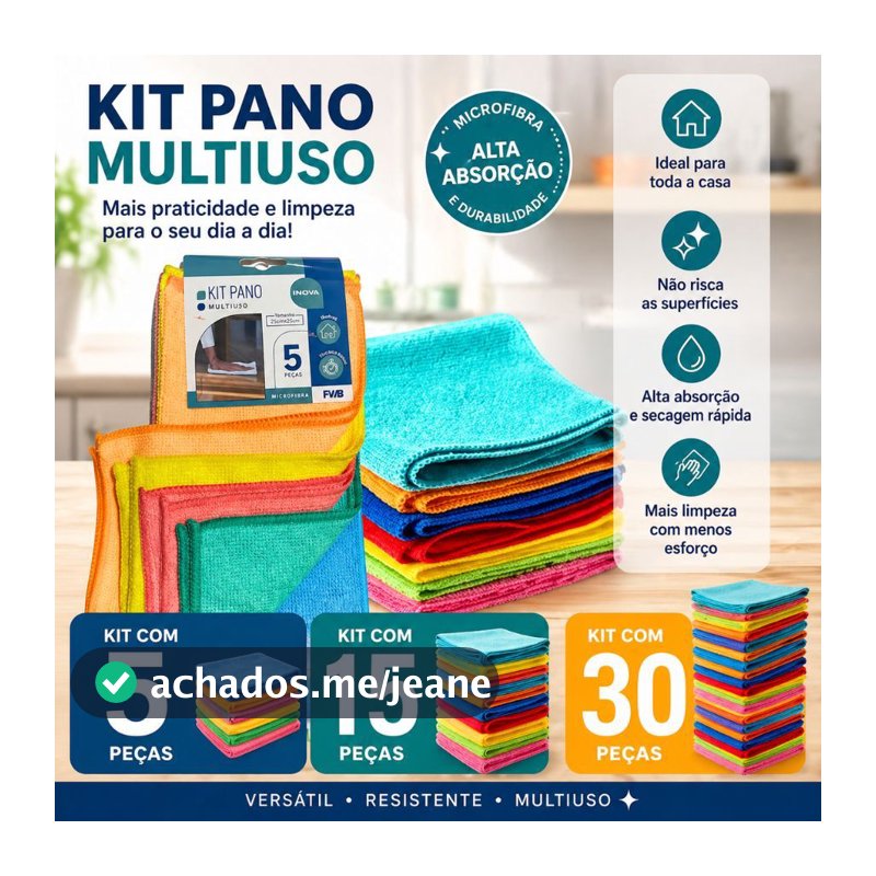 Kit 15 Pano Microfibra Limpeza 25x25cm Super Absorvente Multiuso