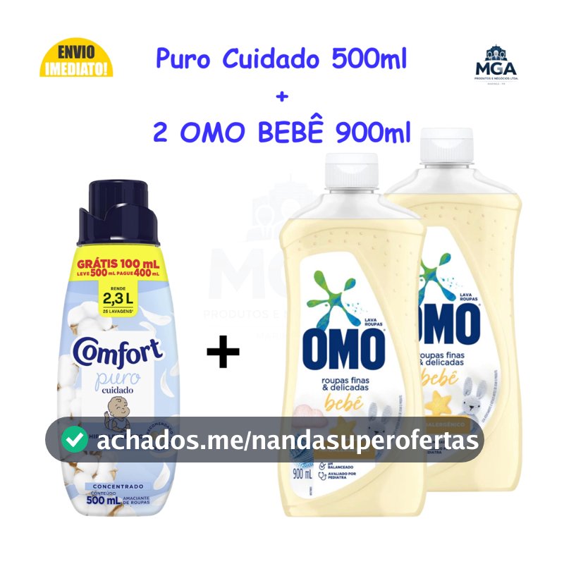 Kit OMO Bebê + Comfort Puro Cuidado 500ml Hipoalergênico Roupas Delicadas