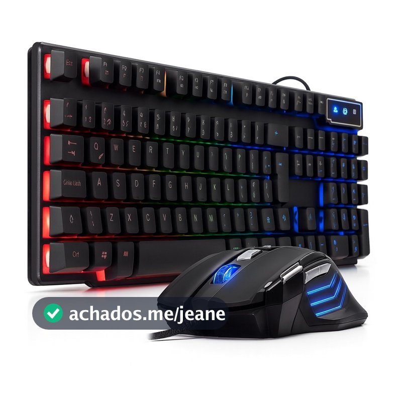 Kit Teclado e Mouse Gamer Semi Mecânico LED RGB USB Português BR Compatível PC e PS4