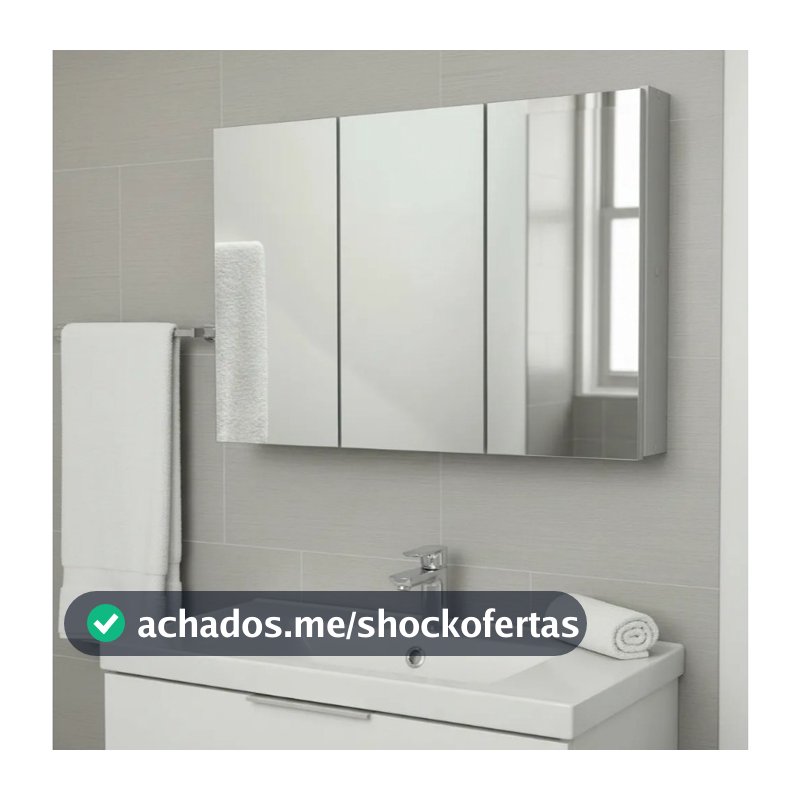 Espelho 90cm para Banheiro Armário MDF 15mm 3 Portas - Fundo Eucatex -3 Portas - MONTADO