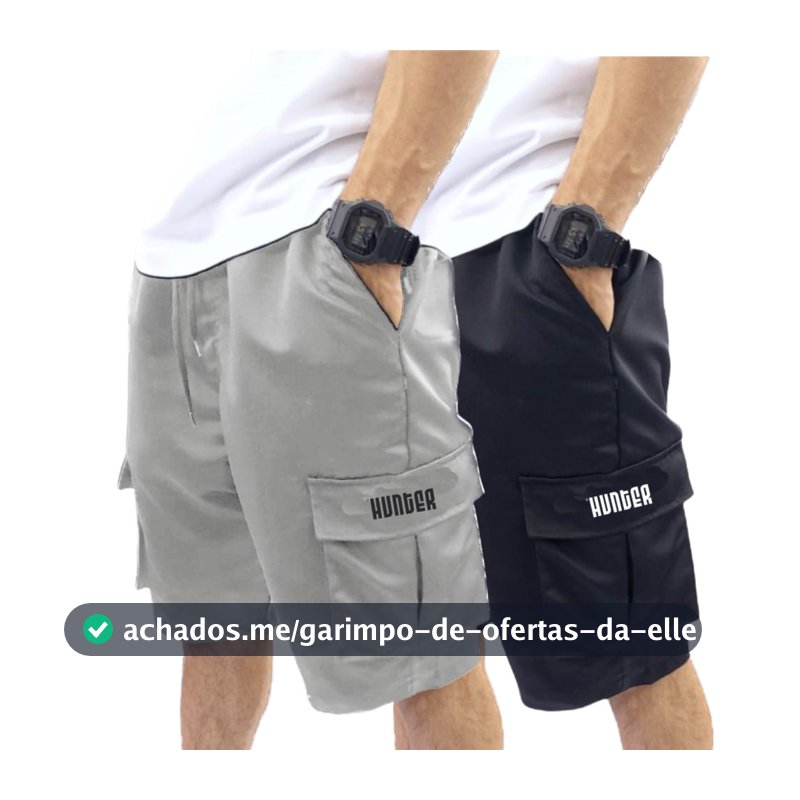 Kit 2 Bermudas Corta Vento Bolso Cargo Hunter Colors Verão