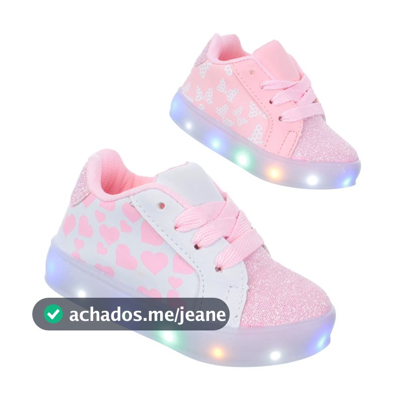 Tenis Led Luz  Pisca com Glitter Feminino Bebe infantil Branco ou Rosa PC026