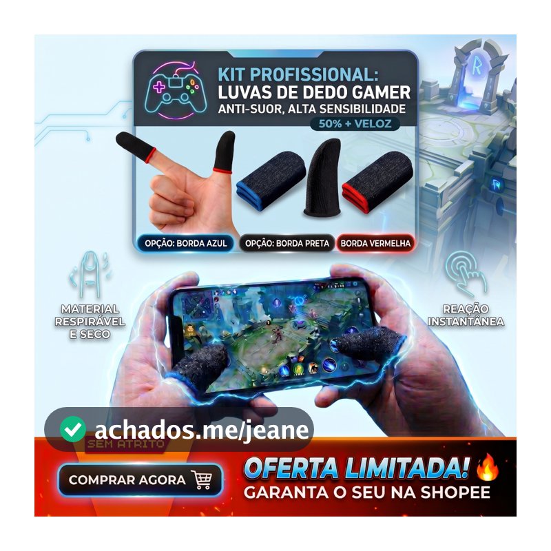 2/4/6/10 Luva De Dedo Gamer Anti Suor Fibra De Carbono Profissional Preta, Azul ou Vermelha