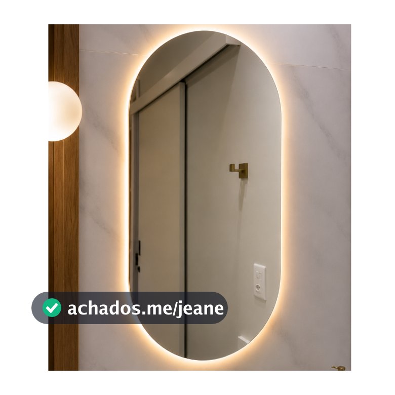 Espelho Oval Decorativo com LED ou sem LED Vidro Lapidado 40x50 e 80x50 para Banheiro Quarto Sala