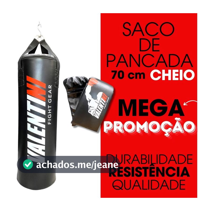 Saco de Pancada VALENTINI 70 cm  CHEIO - Treino Boxe Muay Thai  + 1 PAR DE LUVA BATE SACO