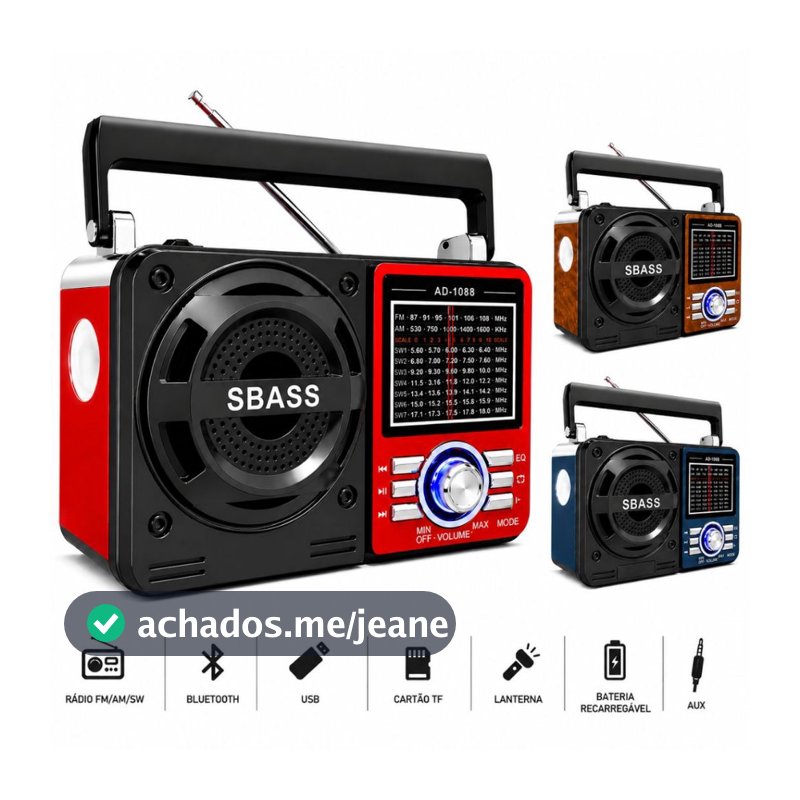Rádio Retro Caixa de Som Bluetooth Lanterna Portátil FM AM USB SD Recarregável Pilha
