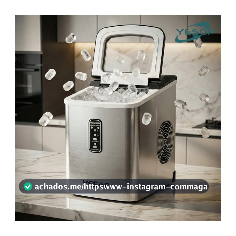 YESOP Máquina De Gelo Turbo Ice Premium 127V Portátil Inox 120W Cozinha Profissional Automático