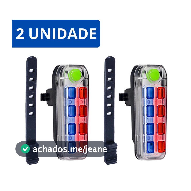 Pisca Traseira Bike 8 LED Super Brilho IPX6 Recarregável – Lanterna Traseira Bicicleta Vermelha e Azul com 4 Modos