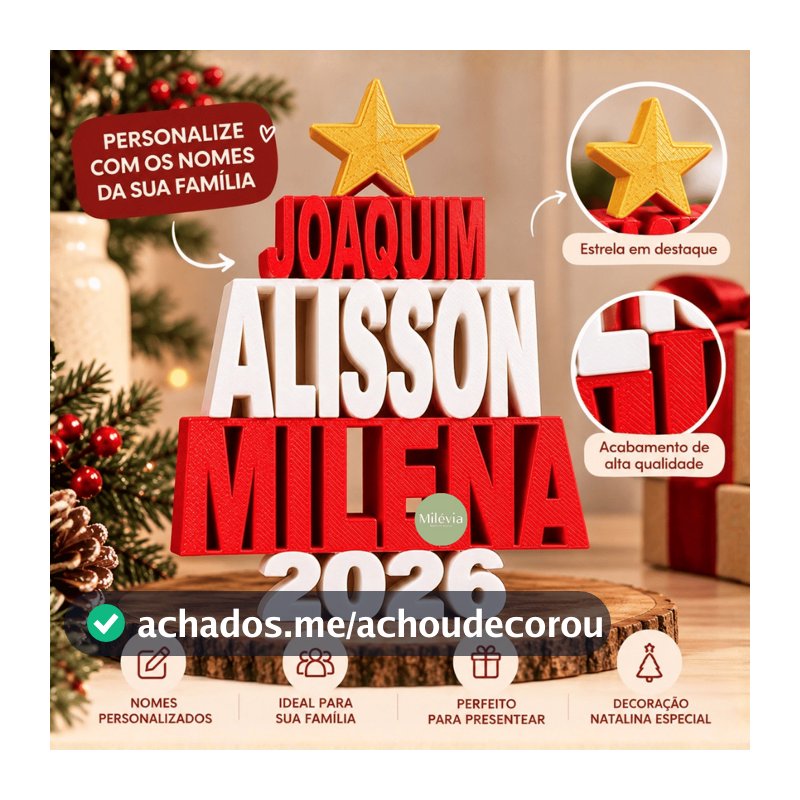 Enfeite Árvore Nomes da Família de Natal Personalizada– Decoração Natalina - Presente criativo de Natal