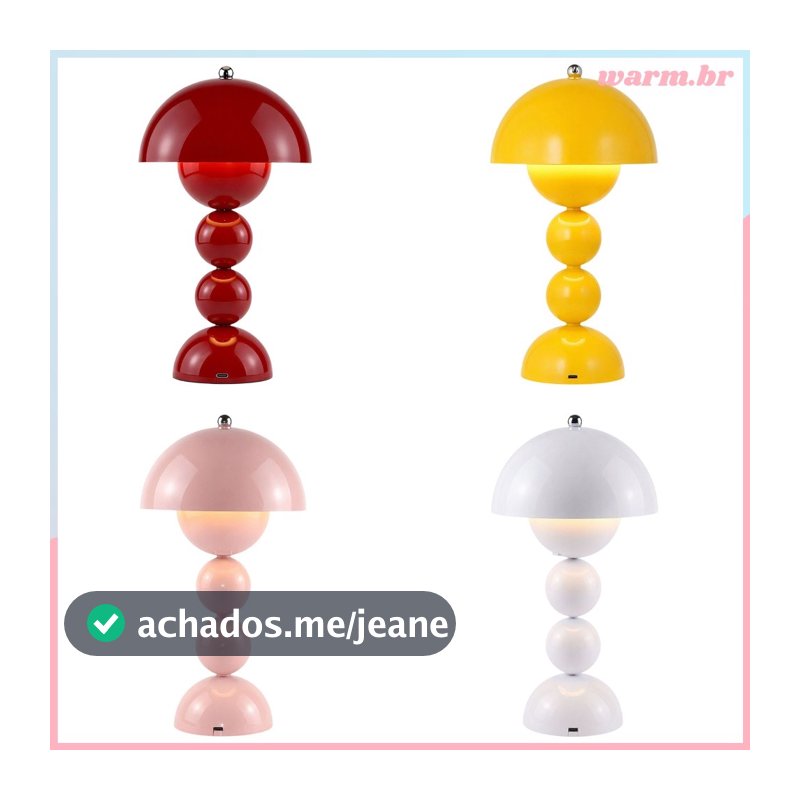 Candeeiro De Mesa LED Com Botão De Flor De Cogumelo De 3 Cores Recarregável Por USB [waroom.br]