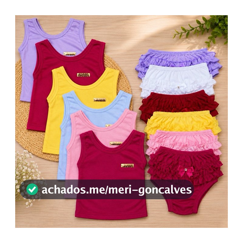 Kit 8 peças 4 calcinha bunda rica + 4 blusinha regata menina 3-6 meses