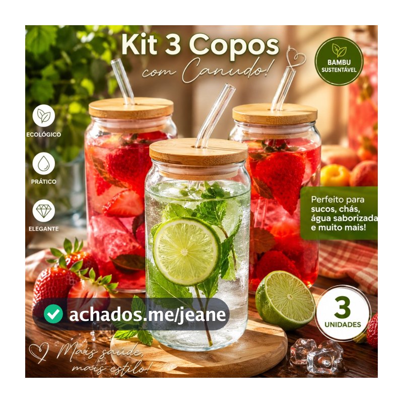 Copos De Vidro Tampa De Bambu Com Canudo 500ml Lata Drinks Bebidas Sucos Café