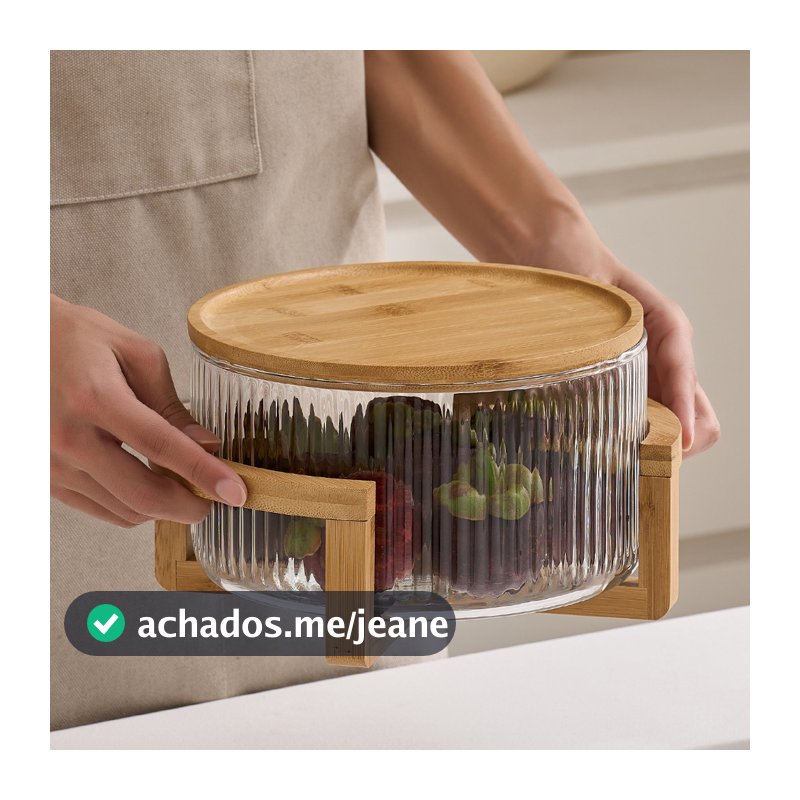 Conjunto De Saladeira De Vidro Extra Grande De 1.8L/3L Com Tampa E Base-Tigelas De Mistura De Frutas Vegetais Seguras Pa
