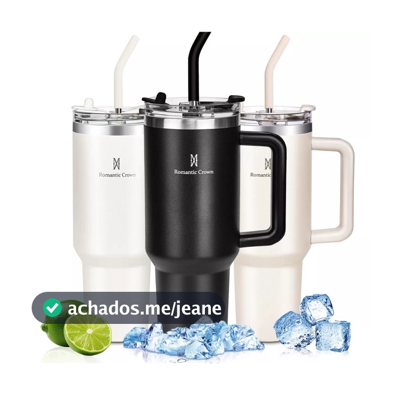 ROMANTIC CROWN Copo Térmico Inox 600ml/1.2L com Tampa Hermética e Canudo Anti Vazamento de Aço Inoxidável
