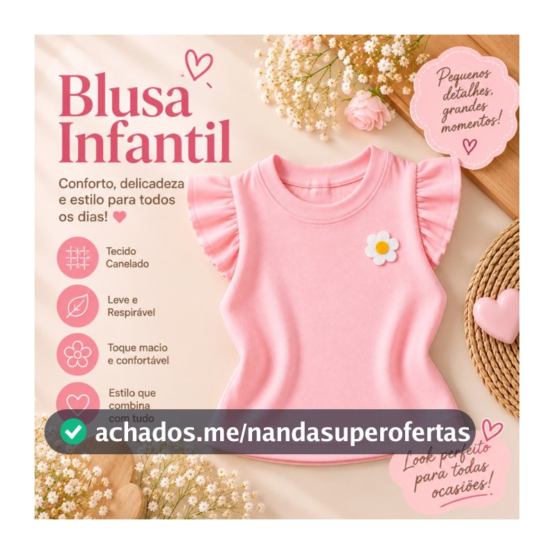 Blusa Infantil Menina Canelada Manga Curta com Babado Feminina Tamanho 4 ao 12