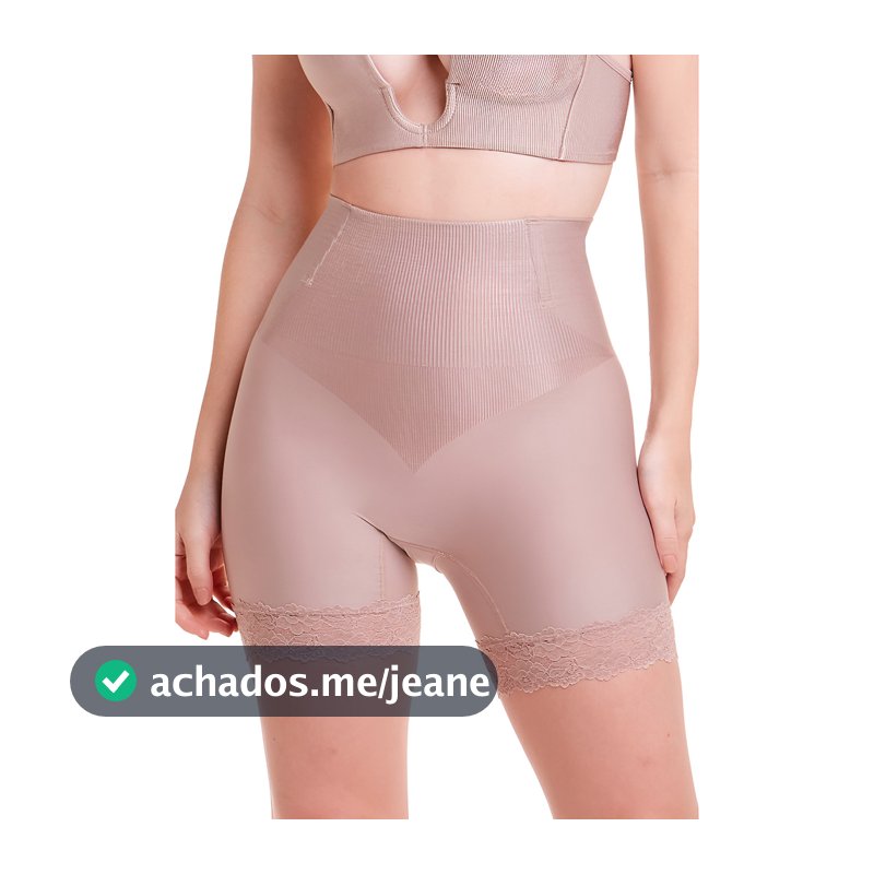 Cinta Modeladora Short Com Barbatana Alta Compressão Com Conforto Lingerie Renda Luxo Plié