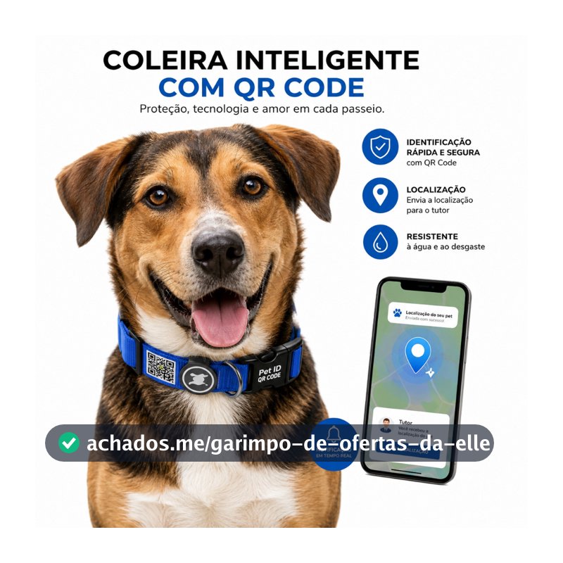 Coleira para cachorro com identificação inteligente QR Code