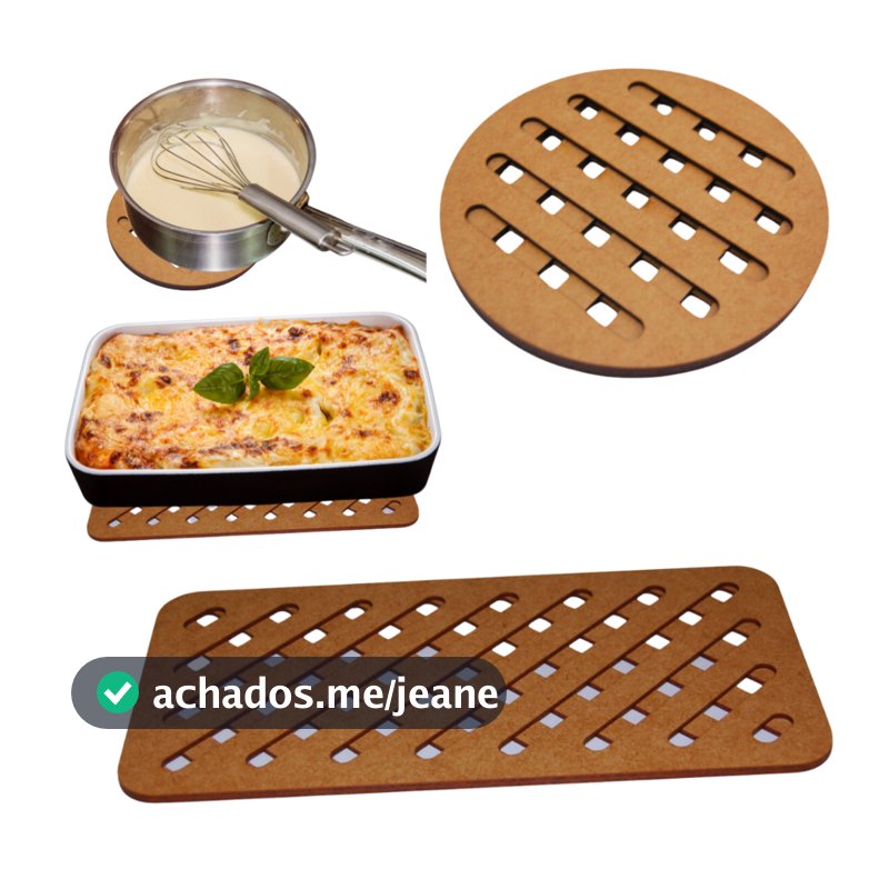 Kit com 4 Descansos de panela + 2 Suporte de travessas para Apoio De Mesa, Cozinha, Design, MDF