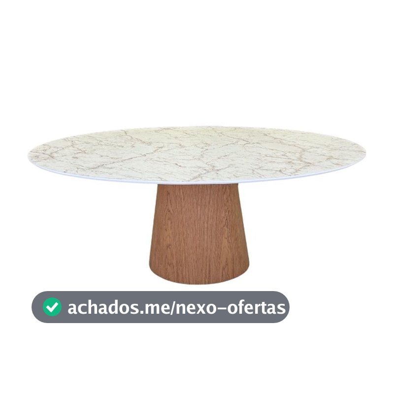Mesa De Jantar Cone Oval 160x90 Cm Tampo Marmorizado Calacata Bronze - Base Freijó Cor Marrom