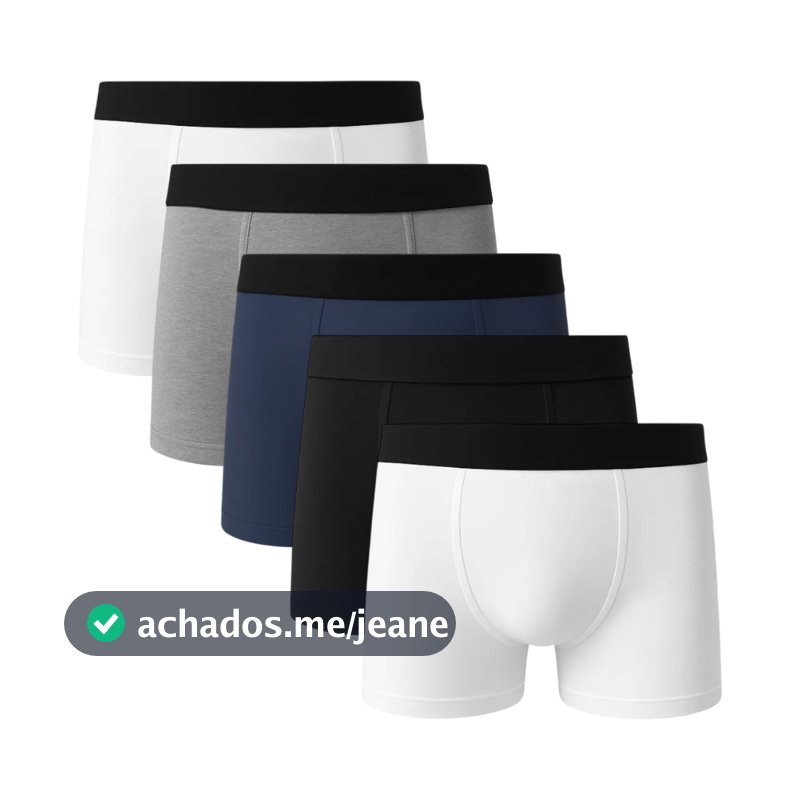 Kit 5 Cuecas Boxer Basic Lisa 100% Algodão Masculina Forro Duplo Costura Tripla Sortido