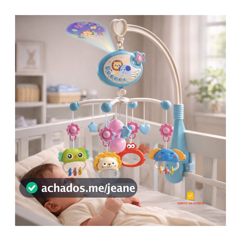 Mobile Musical Berço Giratório Projetor Luz Estrelas Controle Remoto
