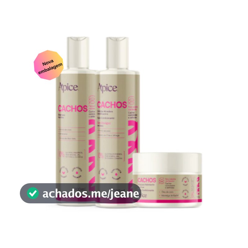 Kit Apice Shampoo Condicionador Máscara Cachos Nutrição 300ml