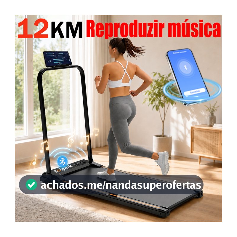 Esteira Ergométrica Elétrica 2.0HP Silenciosa Dobrável com Bluetooth 12km/h, Capacidade 120kg Uso Residencial