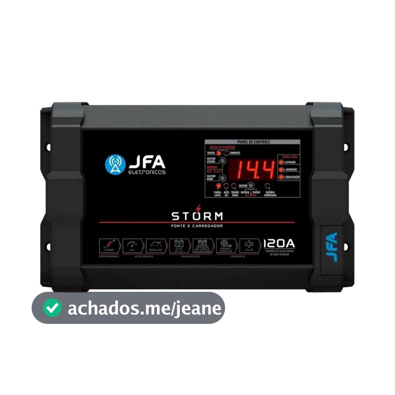 Fonte Automotiva JFA Storm 120A Bivolt Voltímetro Amperímetro Diagnóstico de Bateria
