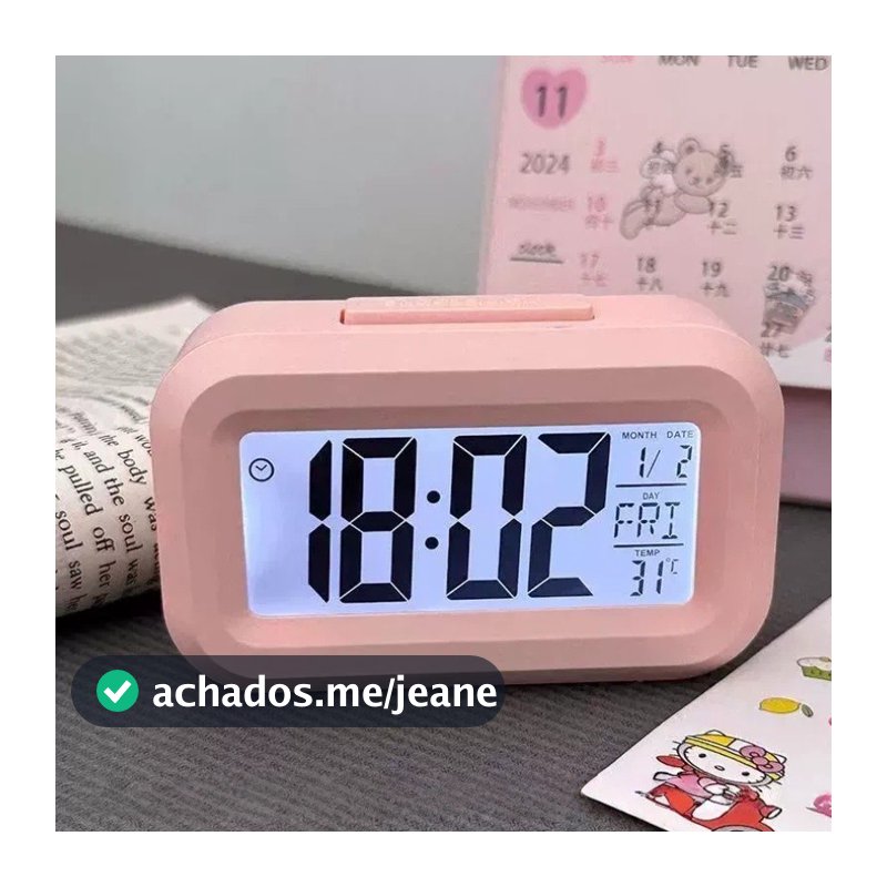 Despertador Digital com tela LED, exibe hora, data, temperatura e função soneca